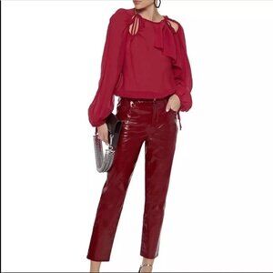 NWOT Woman Cutout Cotton Silk-blend Blouse Red Size 4